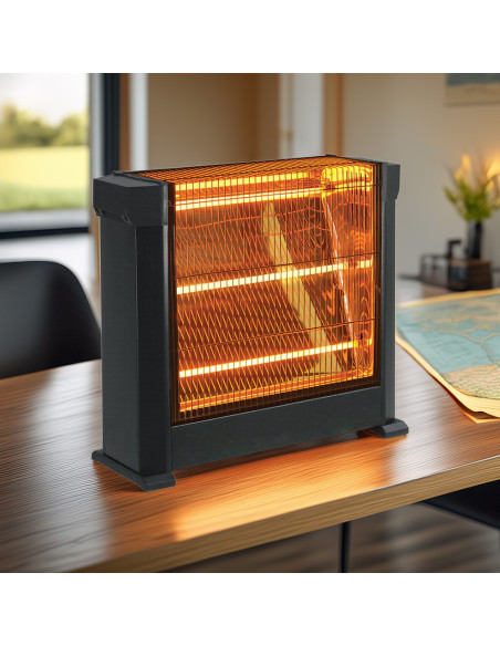 Estufa Cuarzo Eléctrica 3 Elementos Infrarrojos Potencia Regulable 1800W.