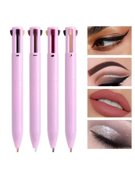 Pluma de Maquillaje 4 en 1 Multifunción Lápiz para Labios Ojos Cejas Eyeliner