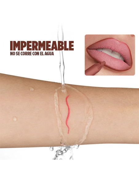 Lápiz de labios mate waterproof con pincel plano para difuminar