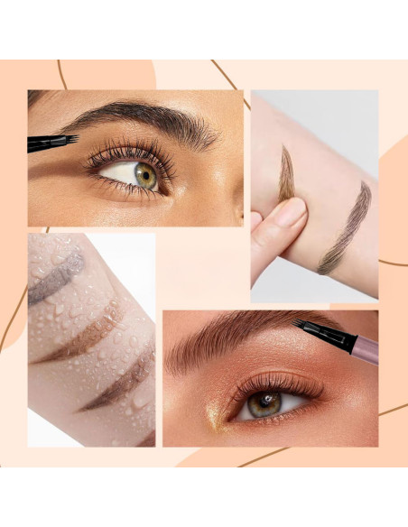 2X Lápiz de Cejas y Barba Microblading Impermeable, Efecto Natural