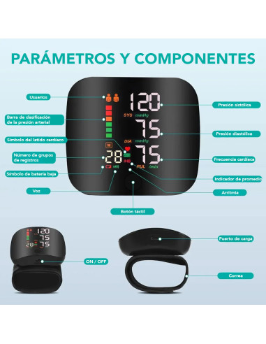 Esfigmomanómetro de Muñeca Electrónico: Presión...