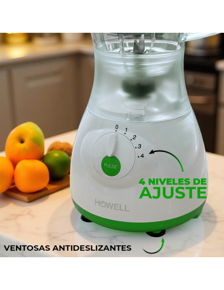 Licuadora HOWELL 350W, 1.5L, 4 Vel., Cuchillas Acero.