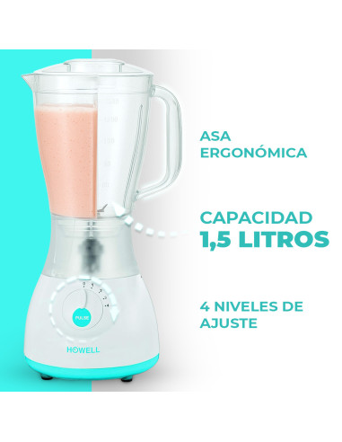 Licuadora HOWELL 350W, 1.5L, 4 Vel., Cuchillas...