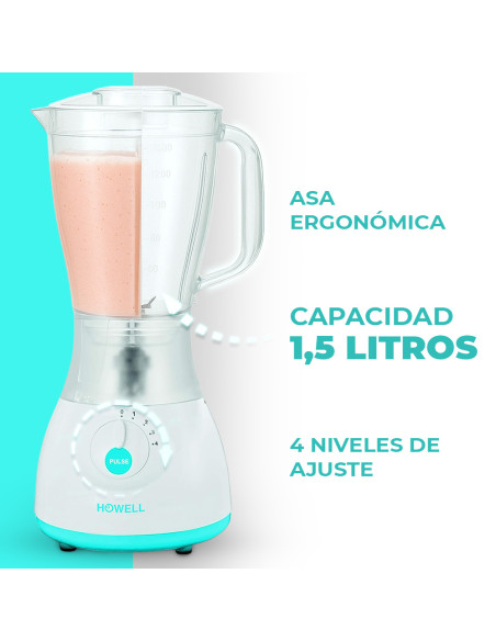 Licuadora HOWELL 350W, 1.5L, 4 Vel., Cuchillas Acero.