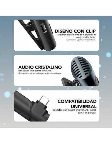 Micrófono inalámbrico Type-C, 6 horas de...
