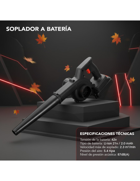 Soplador inalámbrico GFJ-21A 42V Li-Ion, 2 baterías, potente y recargable