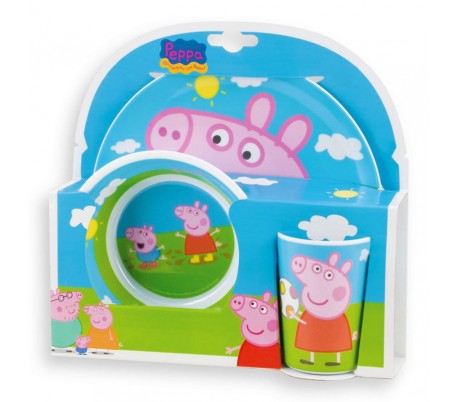 123175 Vajilla infantil melamina con motivo PEPPA PIG (Kit de 3 piezas)