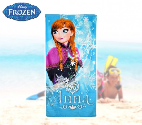 WD16936 Toalla infantil de playa con motivo de ANNA FROZEN (70 x 140 cm / 100% algodón)