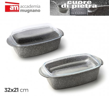 CPRST32 Bandeja para asar comidas 32 x 21 cm (incluye tapa de vidrio) 