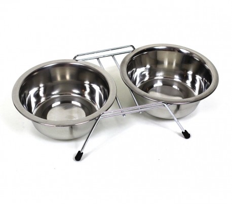 38938 Dos comederos métalicos con soporte (2 x 550 ml)