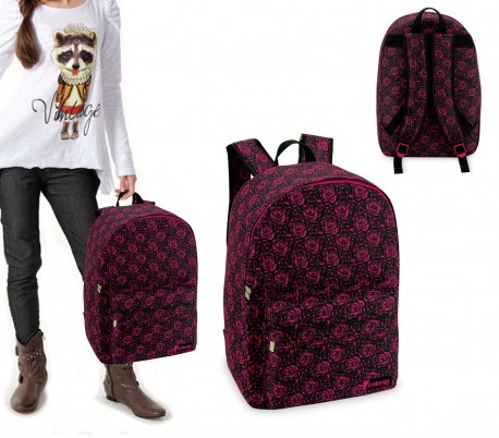 R612FL Mochila escolar mod. Flor Tropical con detalle frontal (43x33x13)