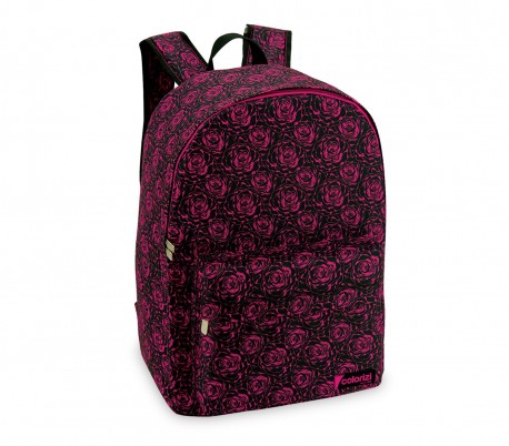 R612FL Mochila escolar mod. Flor Tropical con detalle frontal (43x33x13)