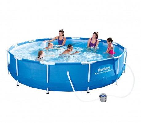 56416 Piscina redonda de suelo estructural con motor Bestway 366 x 76 cm 
