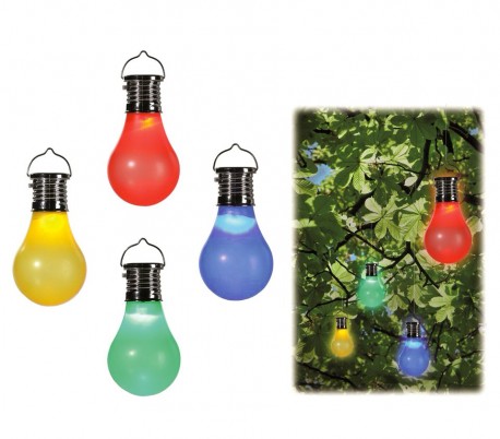 260065 Set de 4 bombillas de colores con mini panel solar de gancho 