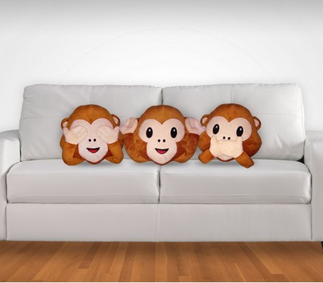 621048 Almohada de emoticono mono Ver-Oír-Callar emoji 30 cm de diametro 